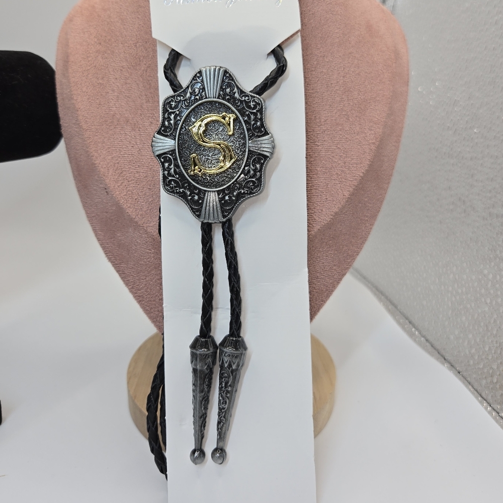 New*Western Bolo Fashion Tie with Gold and Silver Looking Emblem